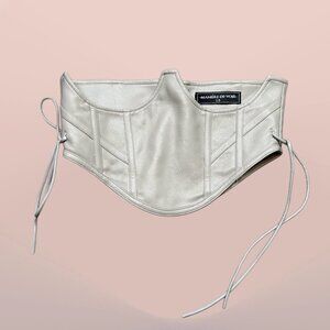 Manière De Voir Beige Grey Corset Leather Top Size 10